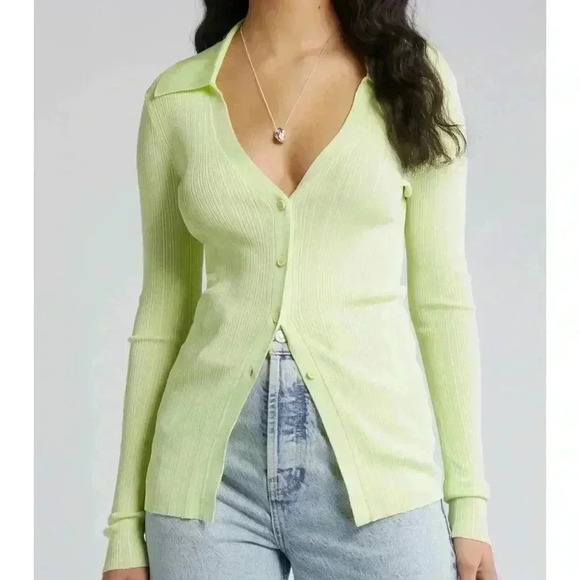 Love & Harmony open edit collared ribbed cardigan green size small - Picture 10 of 10